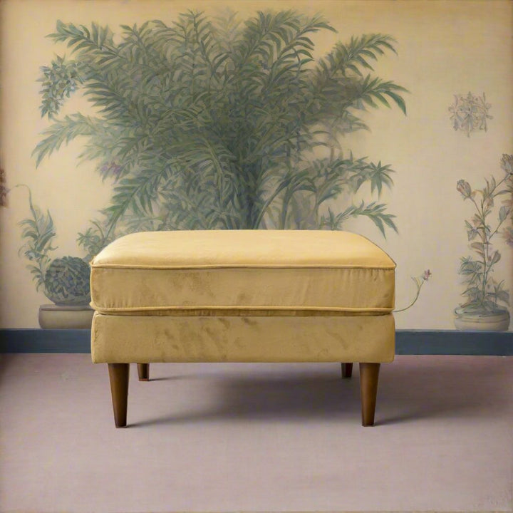 Amber Square Upholstered Ottoman (Yellow Velvet) Side View