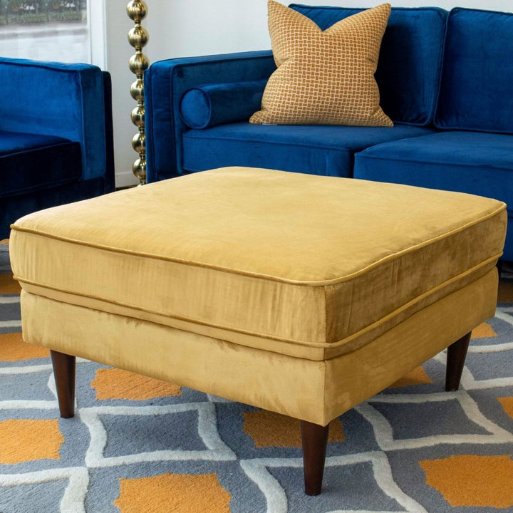 Amber  Square Upholstered Ottoman (Yellow Velvet)