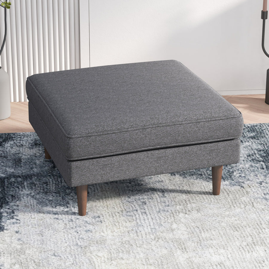 Amber Square Upholstered Ottoman (Seaside Grey)