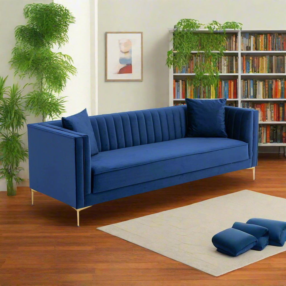 Angelina Sofa 91" (Dark Blue Velvet) Right Angle