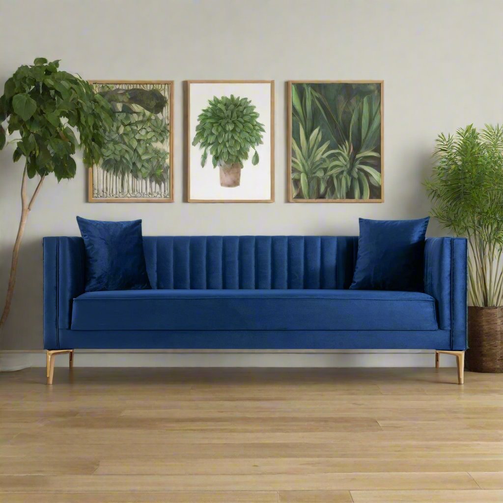 Angelina Sofa 91" (Dark Blue Velvet) Front