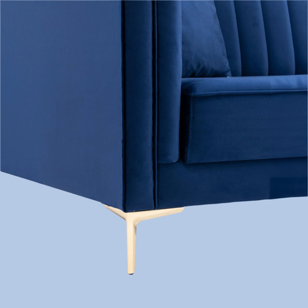 Angelina Sofa 91" (Dark Blue Velvet) Zoomed Footing