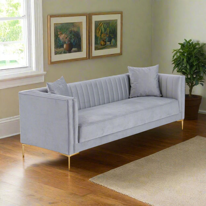 Angelina Sofa 91" (Light Grey Velvet) Right Angle