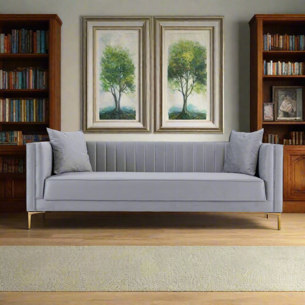 Angelina Sofa 91" (Light Grey Velvet) Front