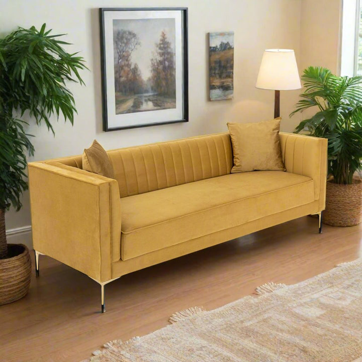 Angelina Sofa 91" (Yellow Mustard Velvet) Right Angle