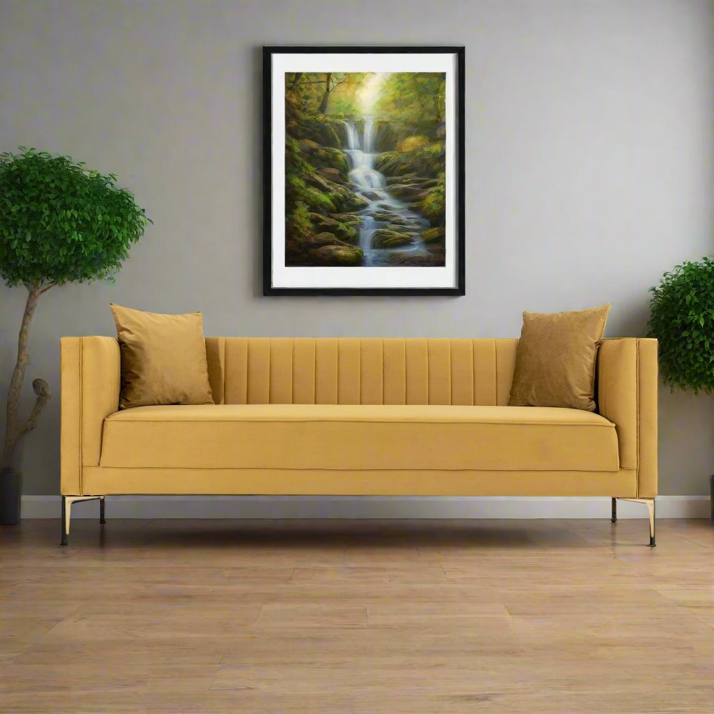 Angelina Sofa 91" (Yellow Mustard Velvet) Front