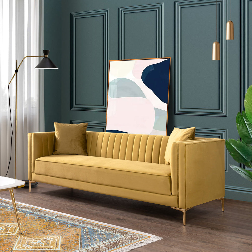 Angelina Sofa 91" (Yellow Mustard Velvet) Left Angle