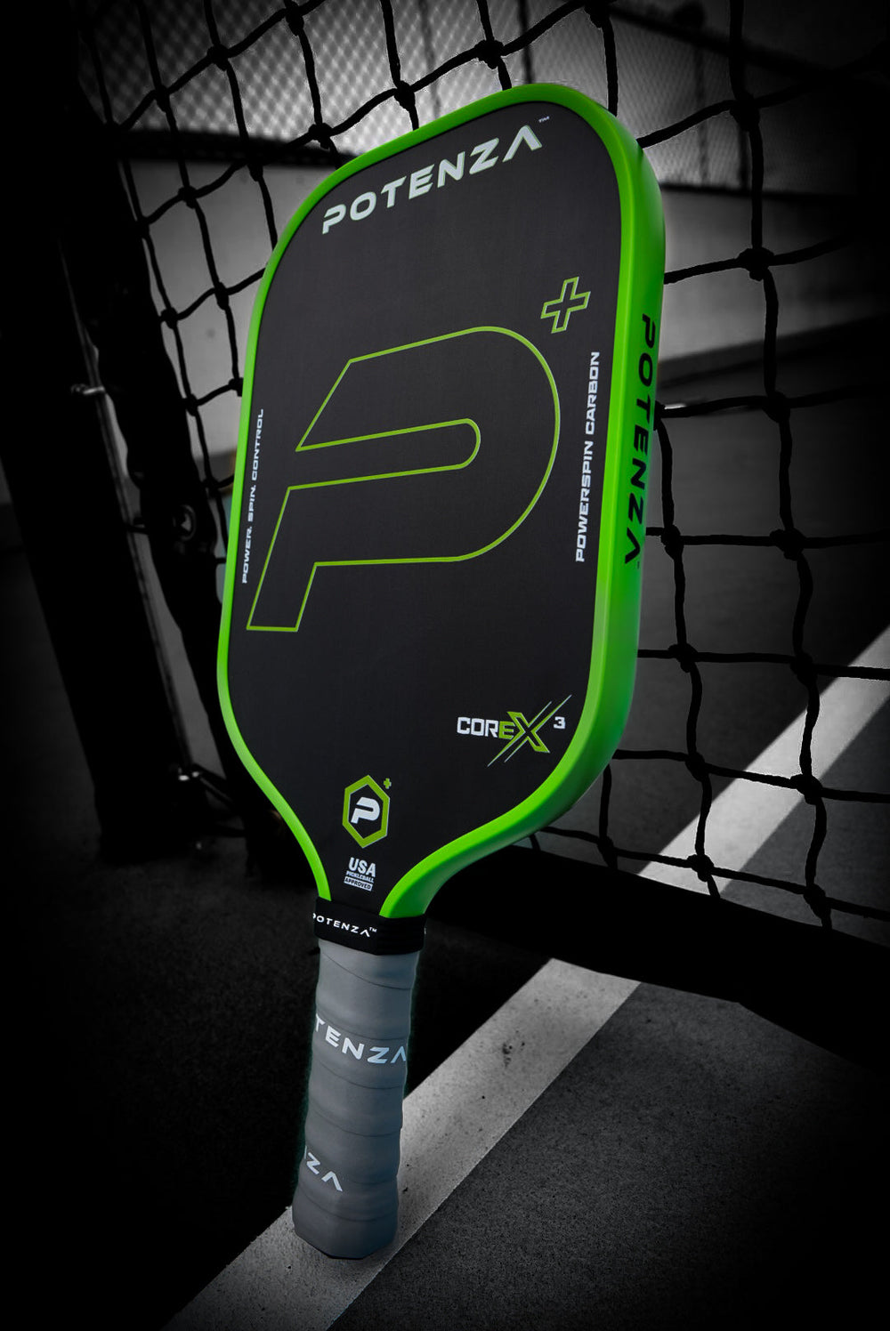 P+ PowerSpin Carbon COREx3 Pickleball Paddle (Neon Green, Elongated Face)