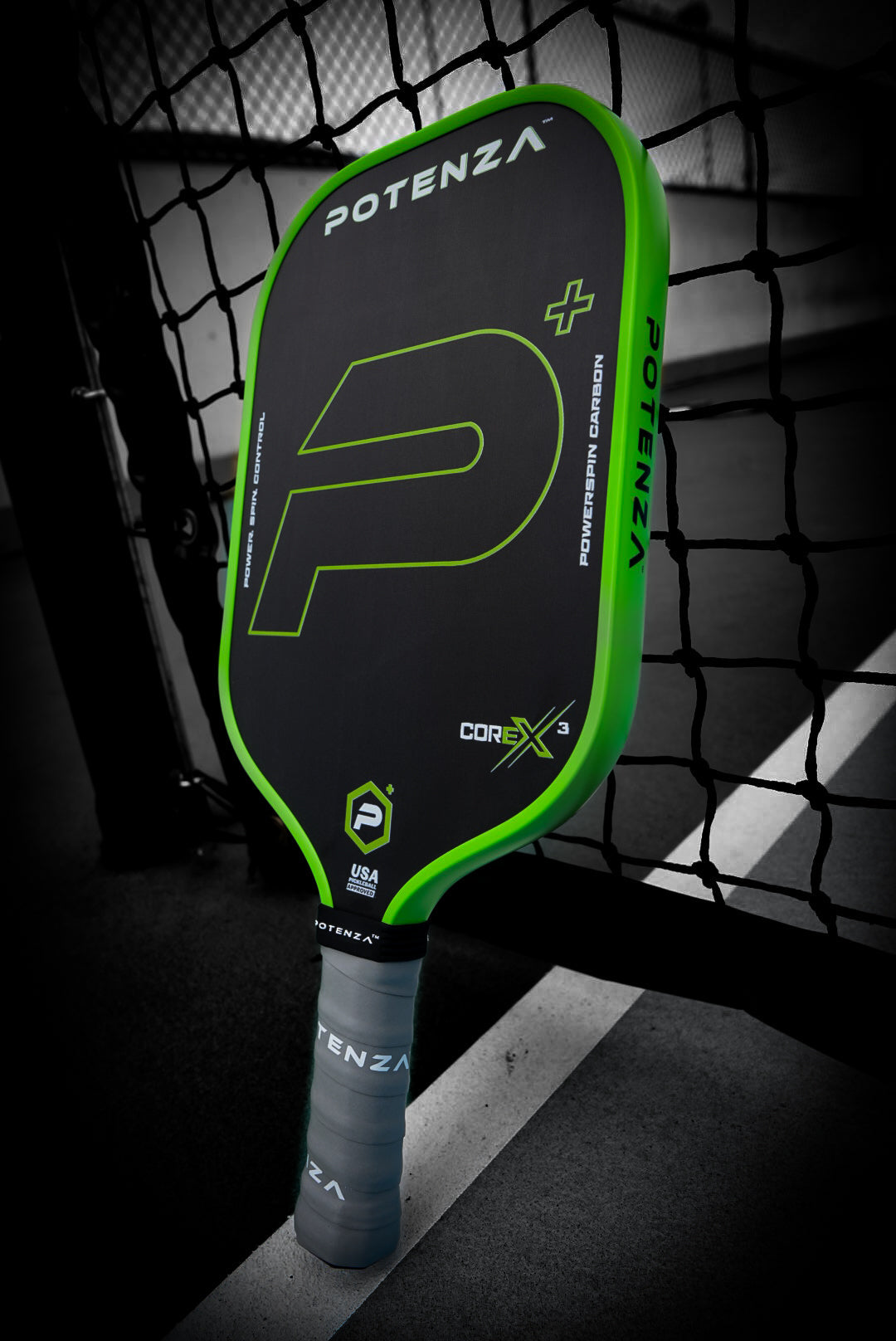 P+ PowerSpin Carbon COREx3 Pickleball Paddle (Neon Green, Elongated Face)