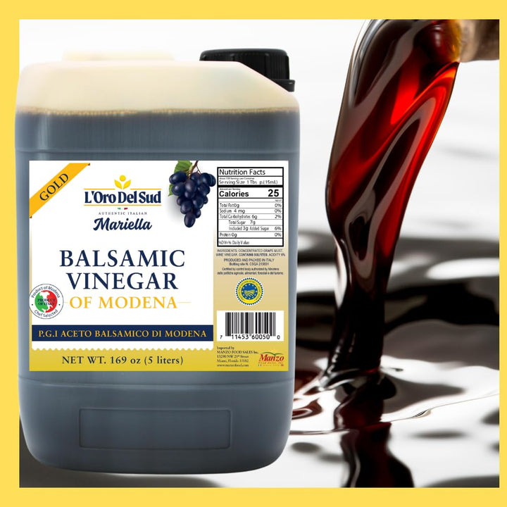 L'Oro Del Sud, "Gold Label" 8 year Aged Balsamic Vinegar of Modena, IGP Certified, 5 liters (169 fluid oz)
