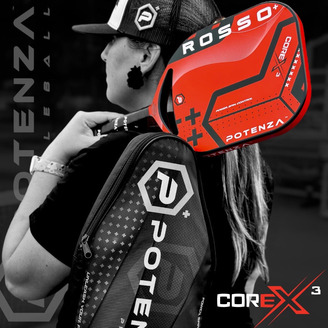 ROSSO+ COREx3 Pickleball Paddle with Model.