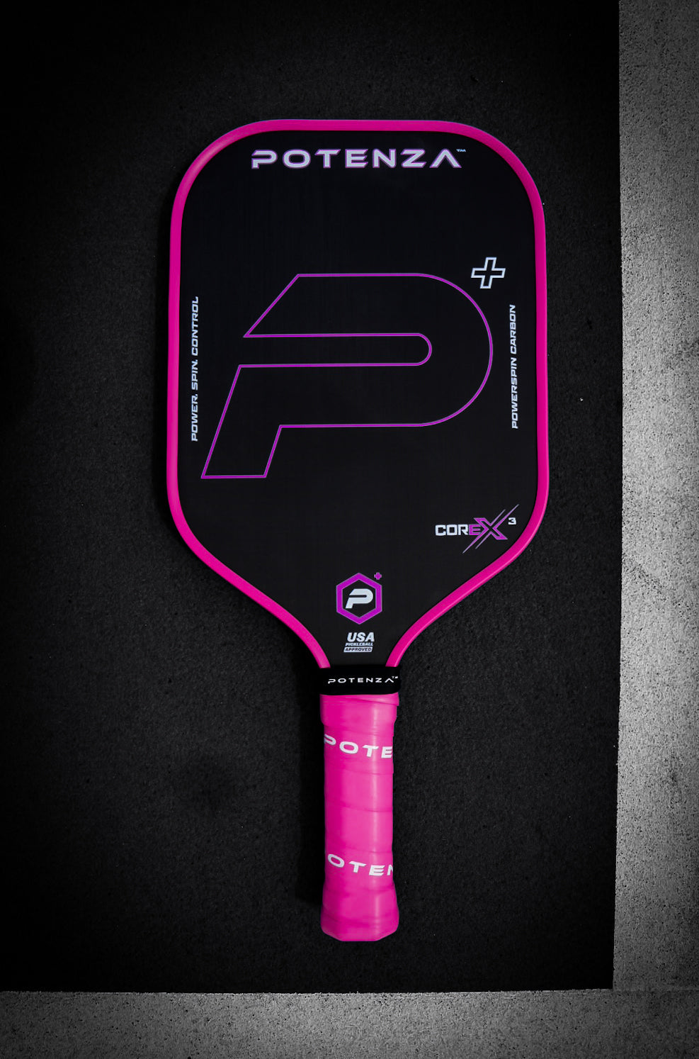 P+ PowerSpin Carbon COREx3 Pickleball Paddle (Neon Pink)