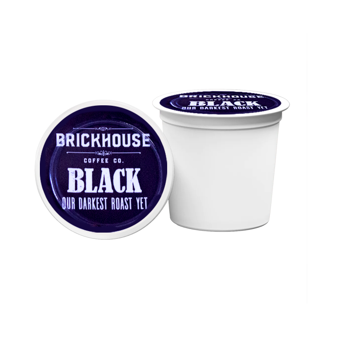 Brickhouse Coffee Co. Black coffee pods on a white background