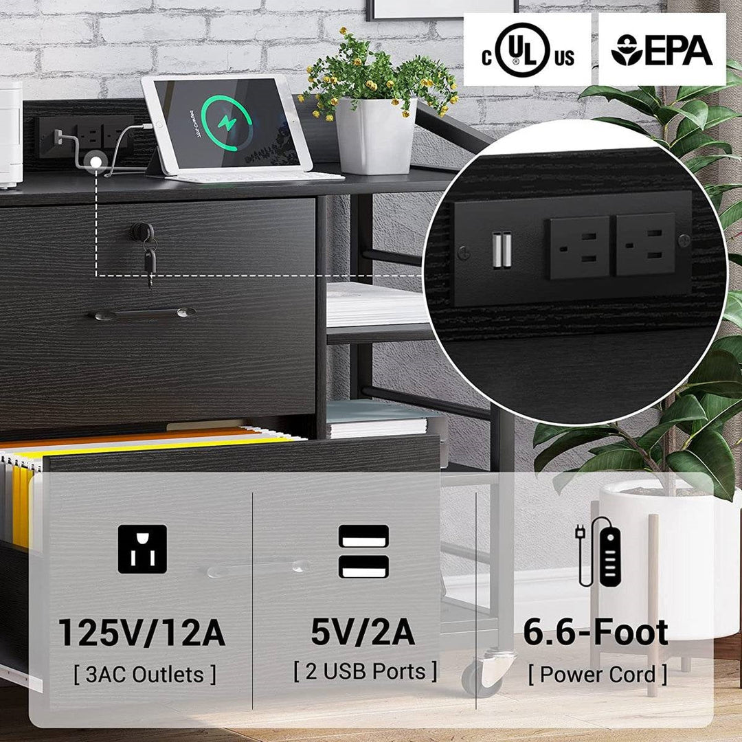 Black Printer Stand Bookcase Power Station Mobile Office File Cabinet