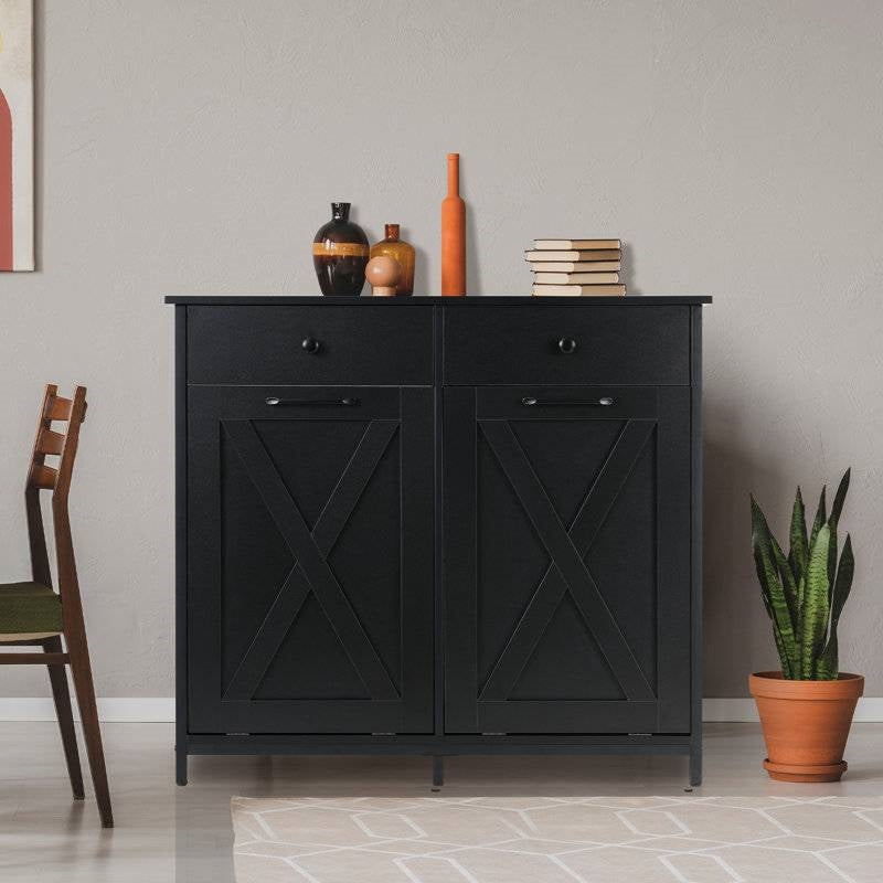 Black Multipurpose 2 Drawer / 2 Tilt Out 10 Gallon Kitchen Laundry Trash/Recycle Storage