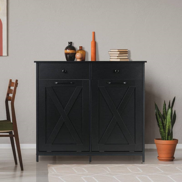 Black Multipurpose 2 Drawer / 2 Tilt Out 10 Gallon Kitchen Laundry Trash/Recycle Storage