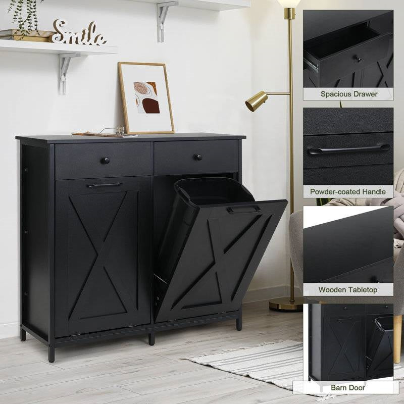 Black Multipurpose 2 Drawer / 2 Tilt Out 10 Gallon Kitchen Laundry Trash/Recycle Storage