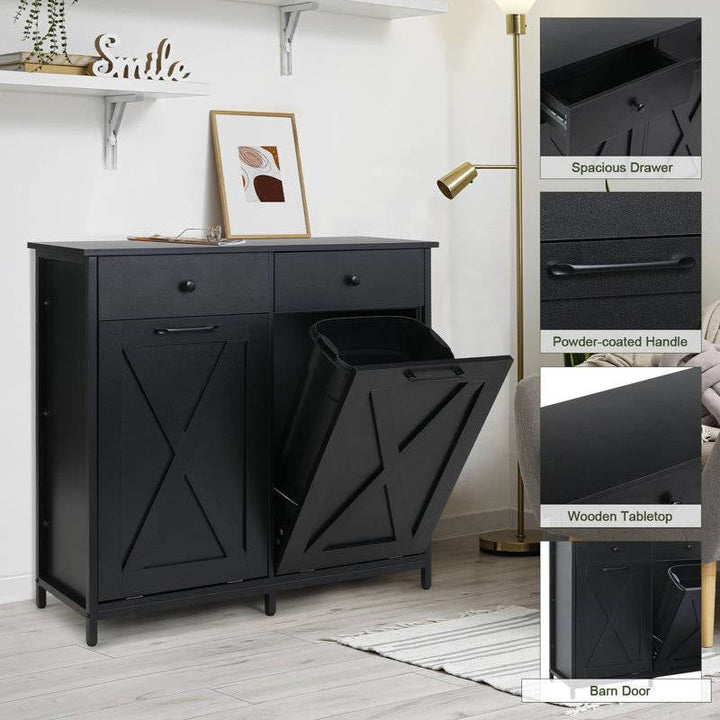Black Multipurpose 2 Drawer / 2 Tilt Out 10 Gallon Kitchen Laundry Trash/Recycle Storage