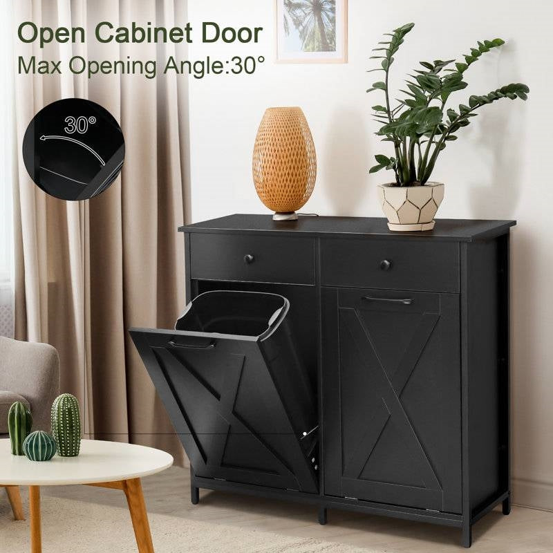 Black Multipurpose 2 Drawer / 2 Tilt Out 10 Gallon Kitchen Laundry Trash/Recycle Storage