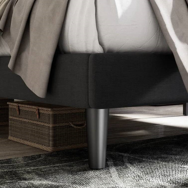 Queen Black Linen Upholstered Platform Bed Frame with Button-Tufted Headboard
