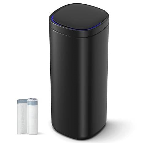 Black Motion Sensor Stainless Steel 13-gallon Trash Can with Ozone Button