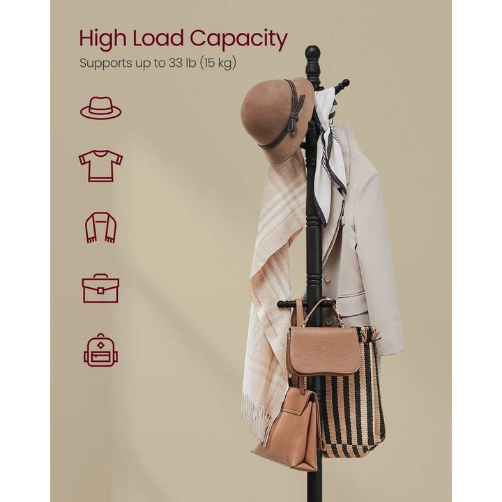 Solid Wood Coat Rack with 10 Hooks in Black Finish