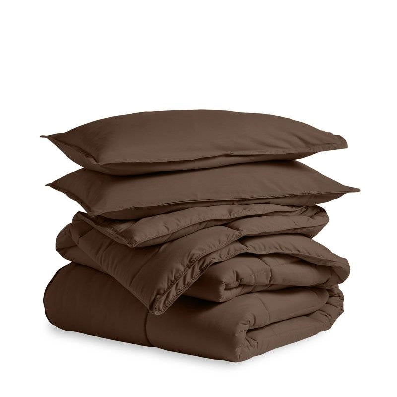Twin Size Down Alternative Comforter Set in Chocolate Brown Color