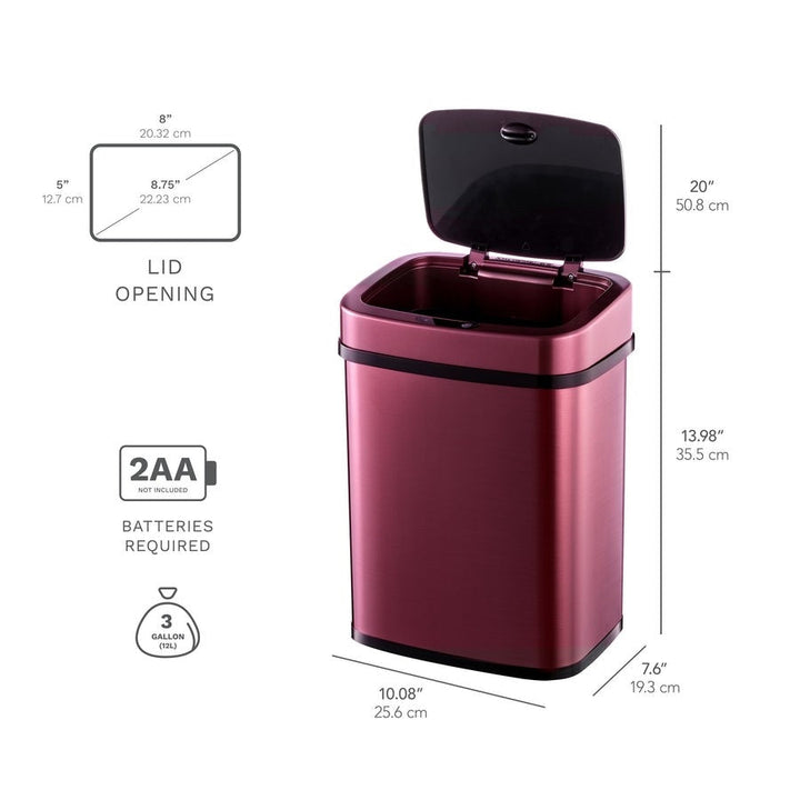 3-Gallon Motion Sensor Touchless Stainless-Steel Trash Can in Burgundy Copper
