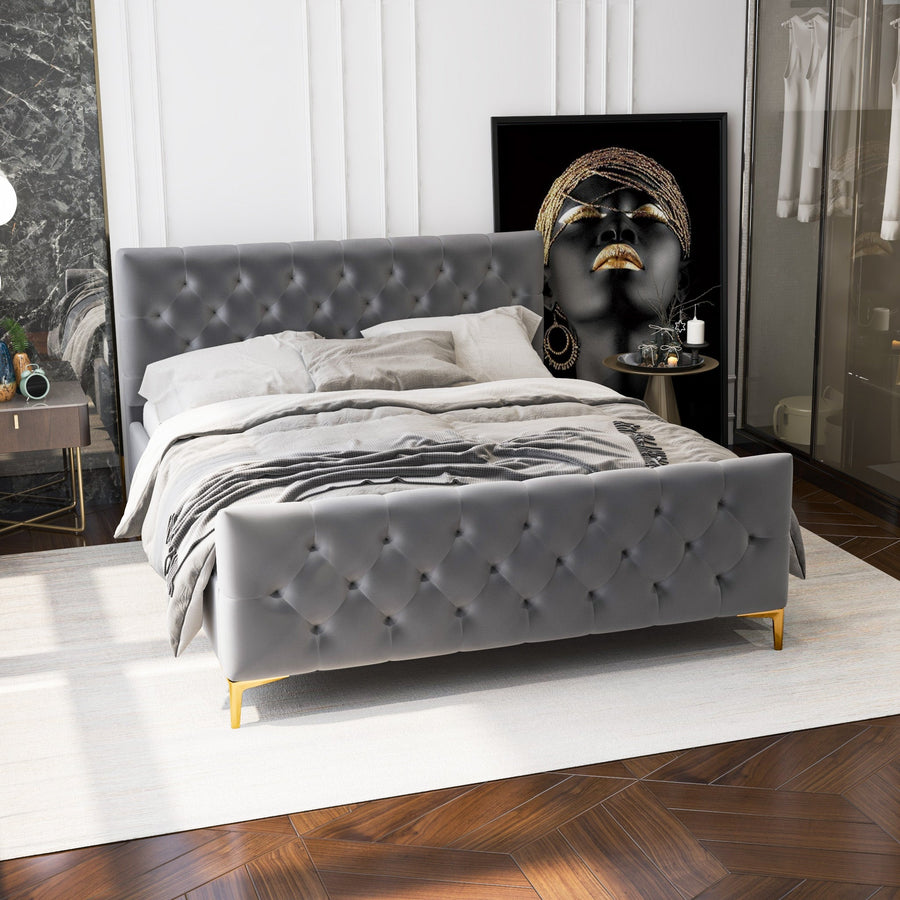 Bailey Dark Grey Velvet Queen Bed