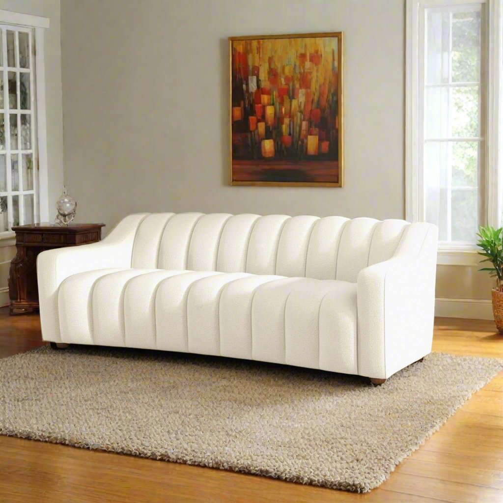 Marcus Luxury Tight Back Cream Boucle Couch Left Angle Photo