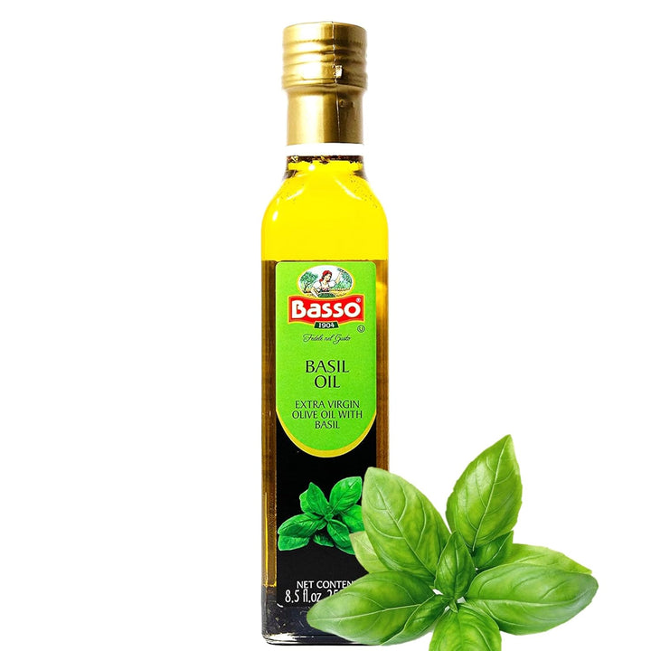 Basso 1904, Basil Oil, Infused Extra Virgin Olive Oil, 8.5 Fluid oz. (250ml)