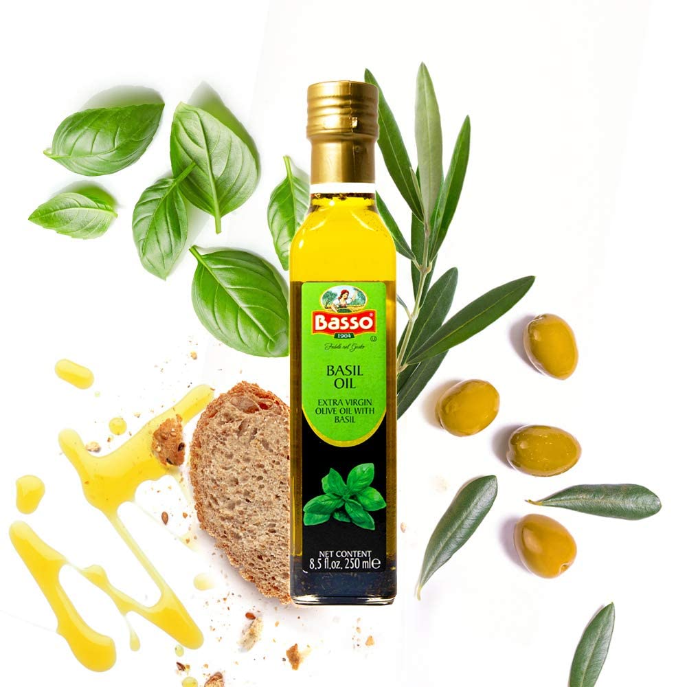 Basso 1904, Basil Oil, Infused Extra Virgin Olive Oil, 8.5 Fluid oz. (250ml)