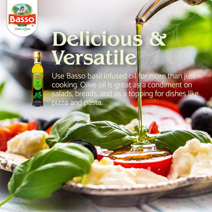 Basso 1904, Basil Oil, Infused Extra Virgin Olive Oil, 8.5 Fluid oz. (250ml)
