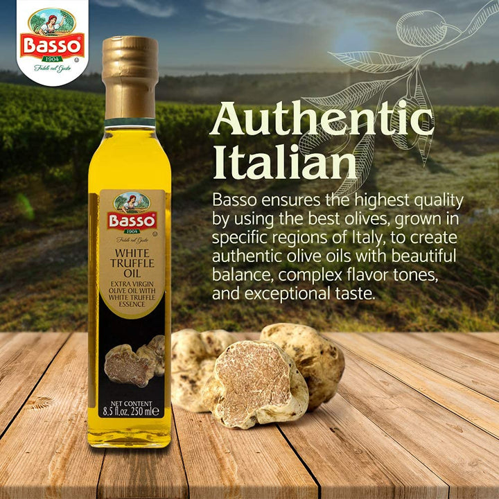 Basso 1904, White Truffle Infused Extra Virgin Olive Oil – 250 ml (8.5 oz.)