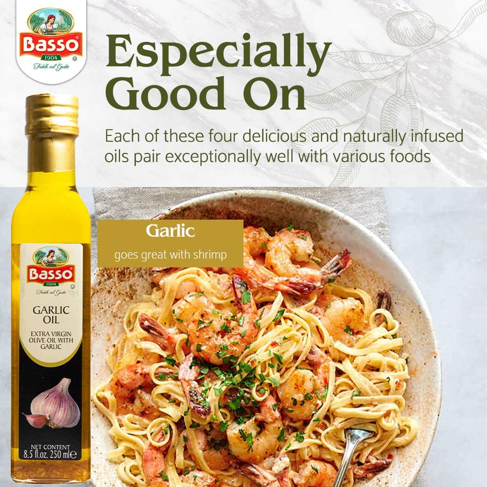 Basso 1904, Garlic Infused Extra Virgin Olive Oil – 8.5 Fluid oz. (250 ml)