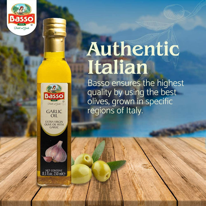 Basso 1904, Garlic Infused Extra Virgin Olive Oil – 8.5 Fluid oz. (250 ml)