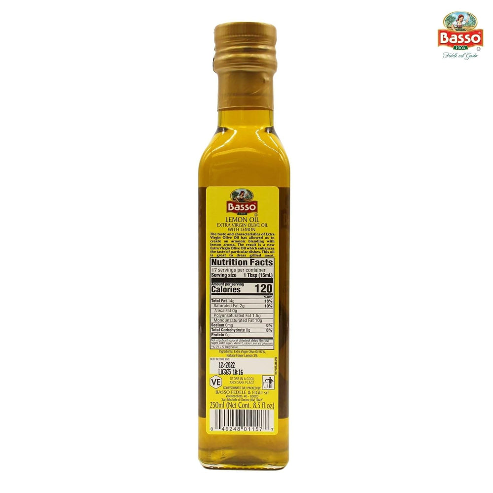 Basso 1904, Lemon Oil, Infused Extra Virgin Olive Oil, 8.5 Fluid oz. (250ml)