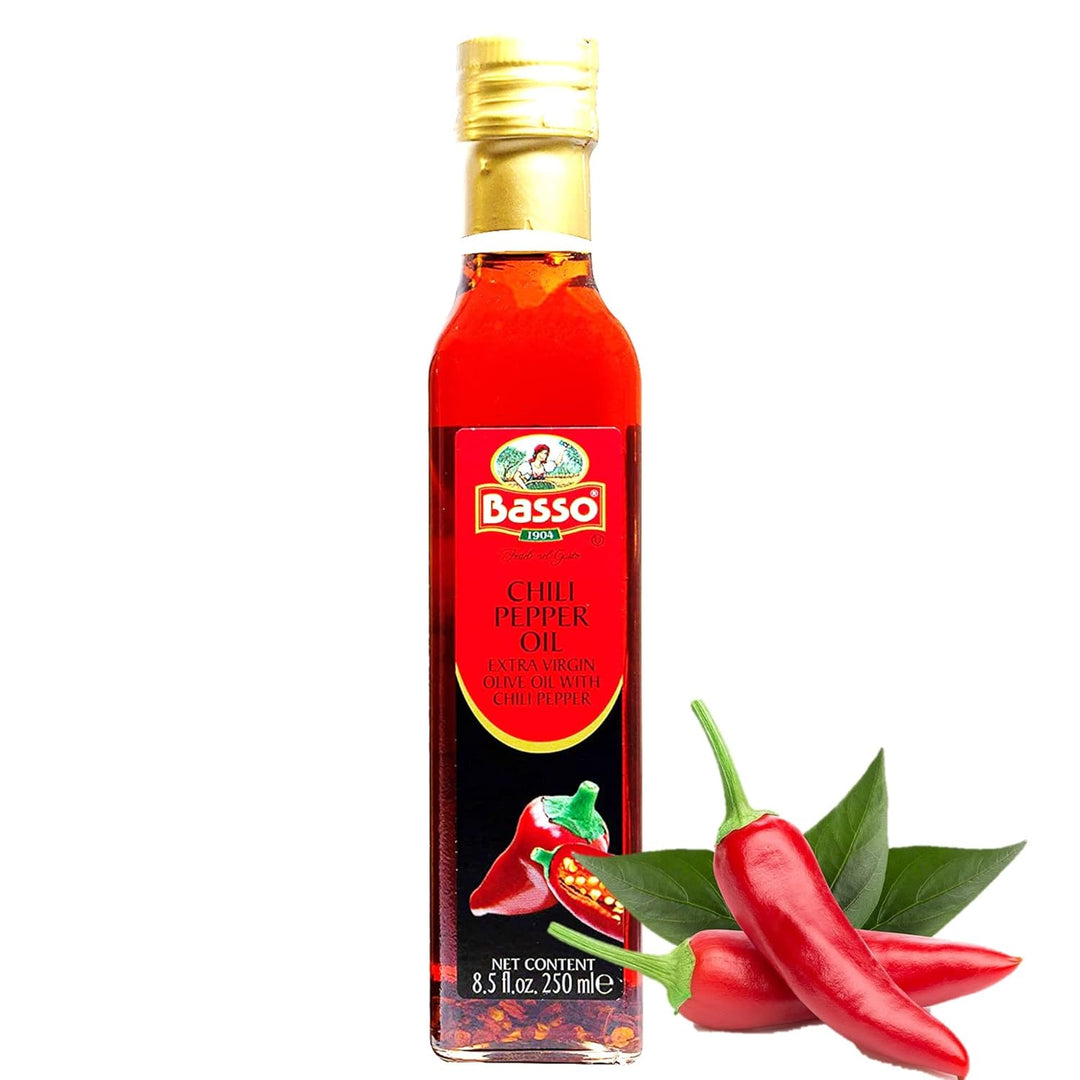 Basso 1904 Spicy Chili Infused Extra Virgin Olive Oil – 8.5 Fluid oz. (250 ml)