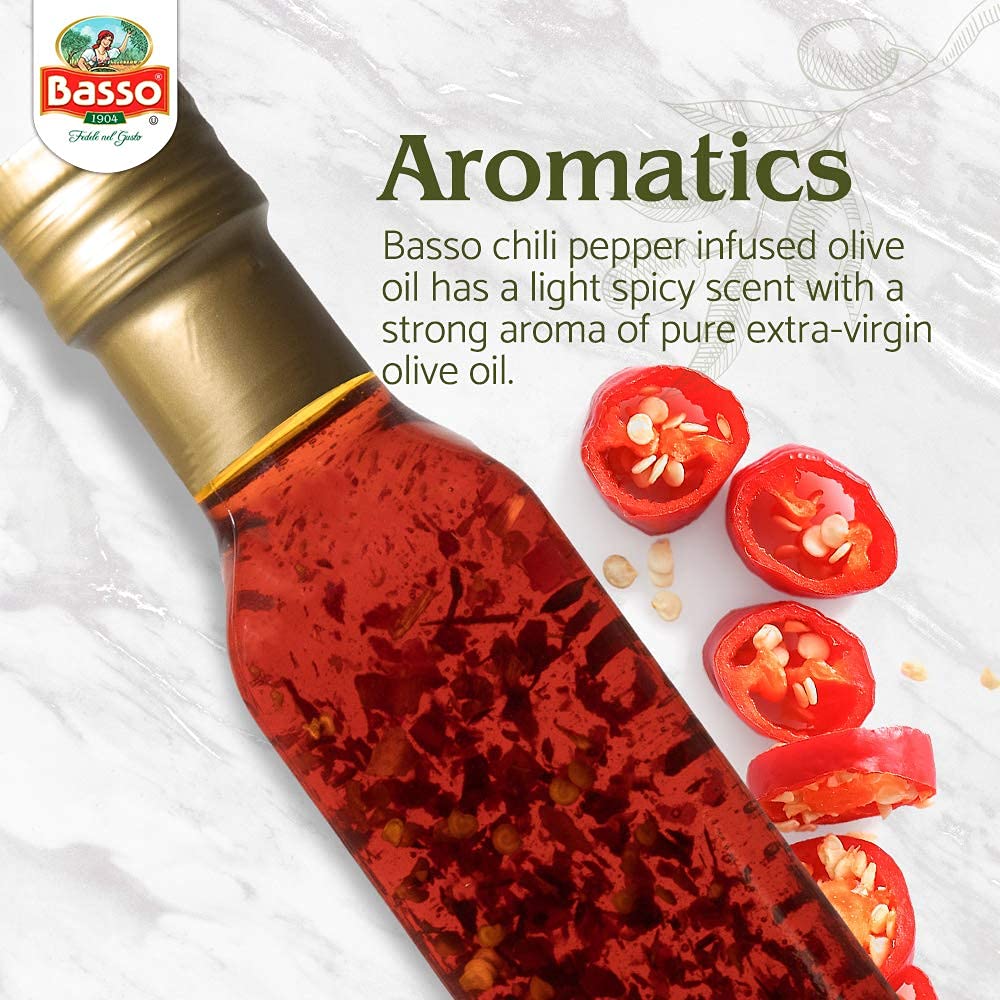 Basso 1904 Spicy Chili Infused Extra Virgin Olive Oil – 8.5 Fluid oz. (250 ml)