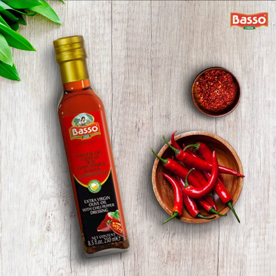 Basso 1904 Spicy Chili Infused Extra Virgin Olive Oil – 8.5 Fluid oz. (250 ml)