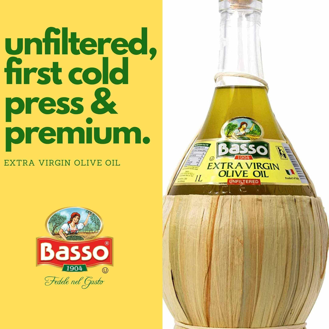 Basso 1904 Unfiltered “First Cold Pressed” Extra Virgin Olive Oil – 1 L (33.8 Fluid oz.)
