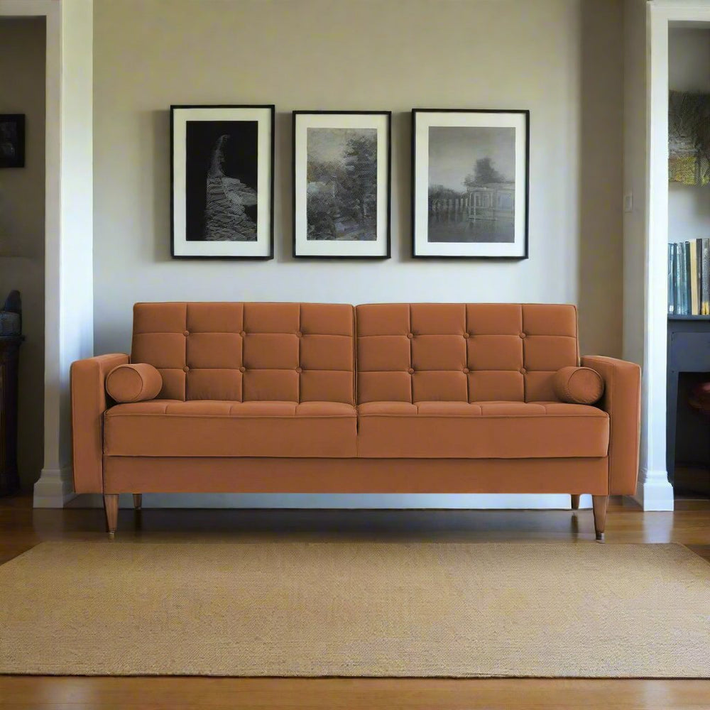 Benara Burnt Orange Velvet Sleeper Sofa Front