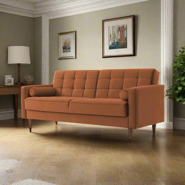 Benara Burnt Orange Velvet Sleeper Sofa Left Angle