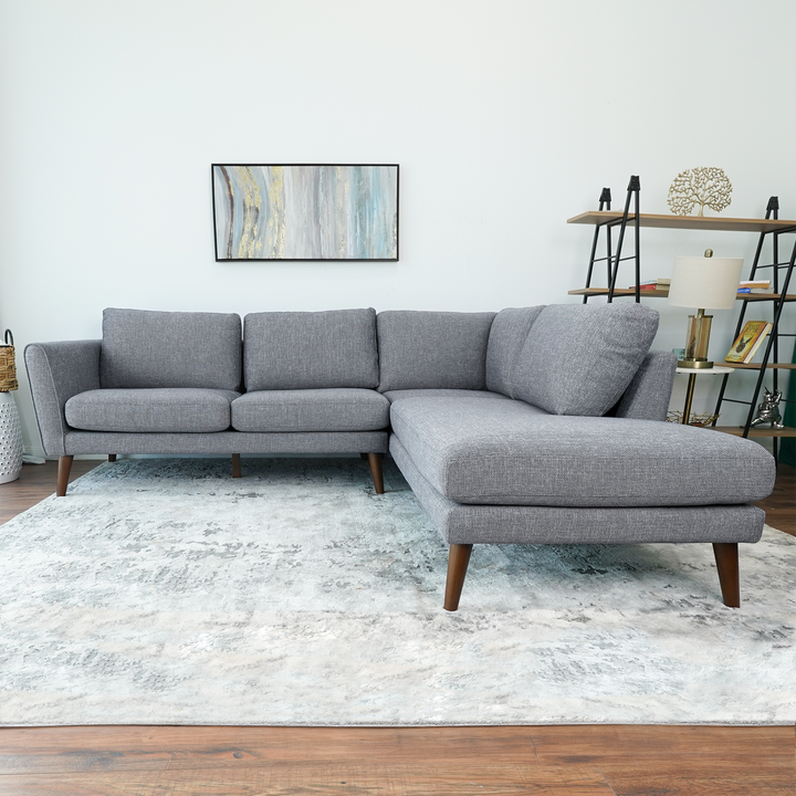 Benson Grey Sectional Sofa Right Facing Chaise with Background