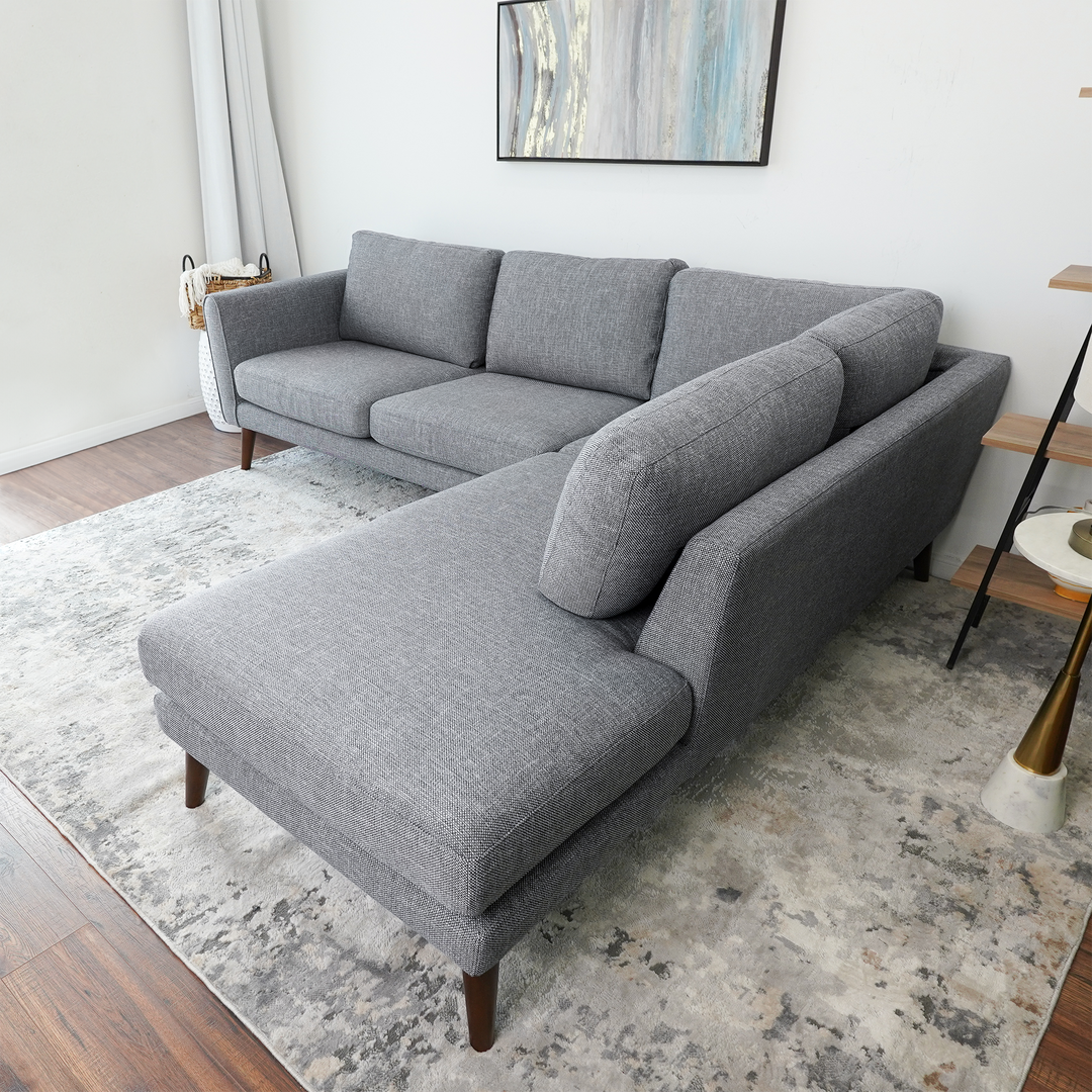 Benson Grey Sectional Sofa Right Facing Chaise Angled View