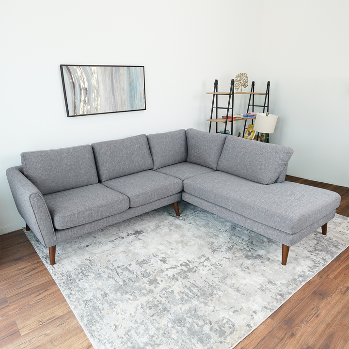 Benson Grey Sectional Sofa Right Facing Chaise in the Living Room