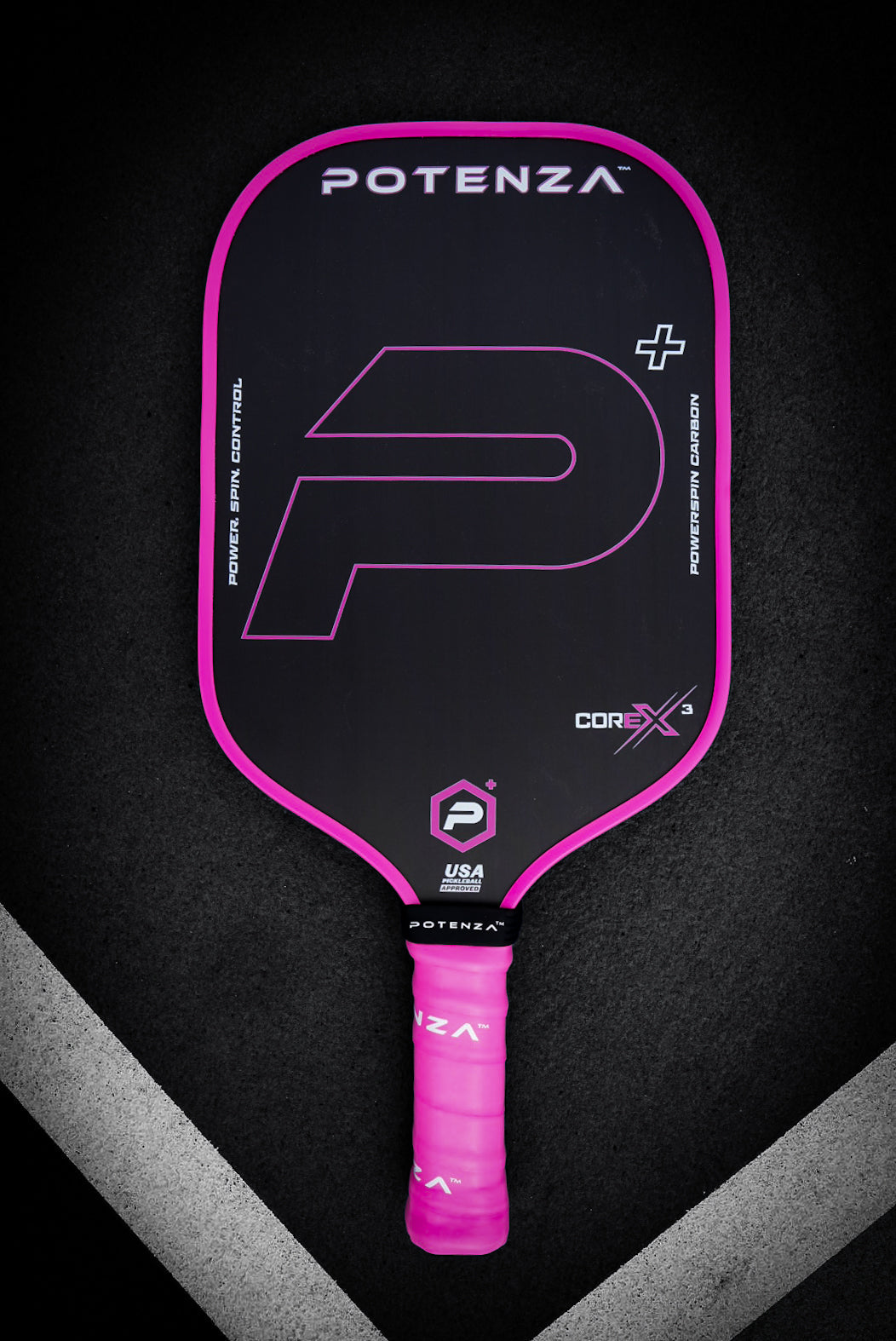 P+ PowerSpin Carbon COREx3 Pickleball Paddle (Neon Pink, Elongated Face)
