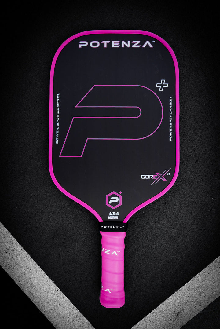 P+ PowerSpin Carbon COREx3 Pickleball Paddle (Neon Pink, Elongated Face)