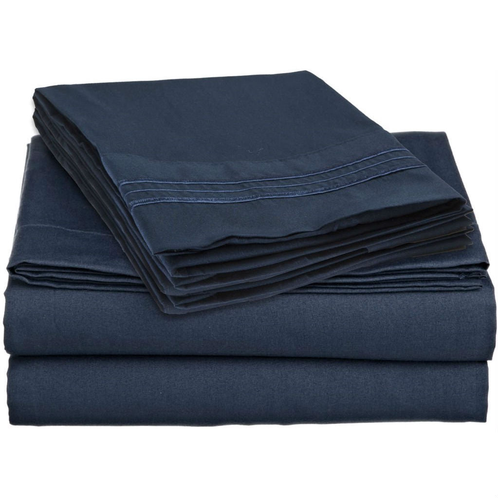 King Size 4-Piece Wrinkle-Free Microfiber Sheet Set in Navy Blue
