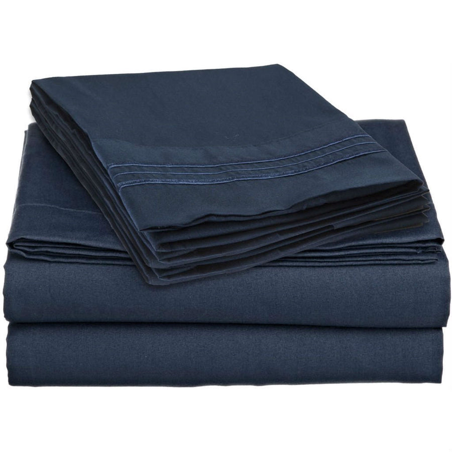 King Size 4-Piece Wrinkle-Free Microfiber Sheet Set in Navy Blue